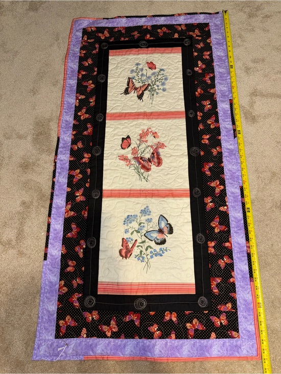 Handmade Other - Handmade Butterfly Floral Quilted Table Runner in Purple and Black 54 in long